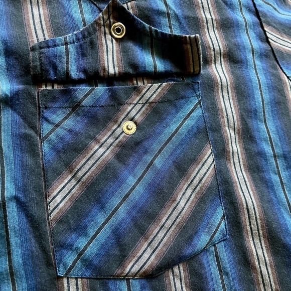Vintage ELY Cattleman Men's XL Pearl Snap  LS Shirt Stripe Blue Brown Western - Picture 4 of 13